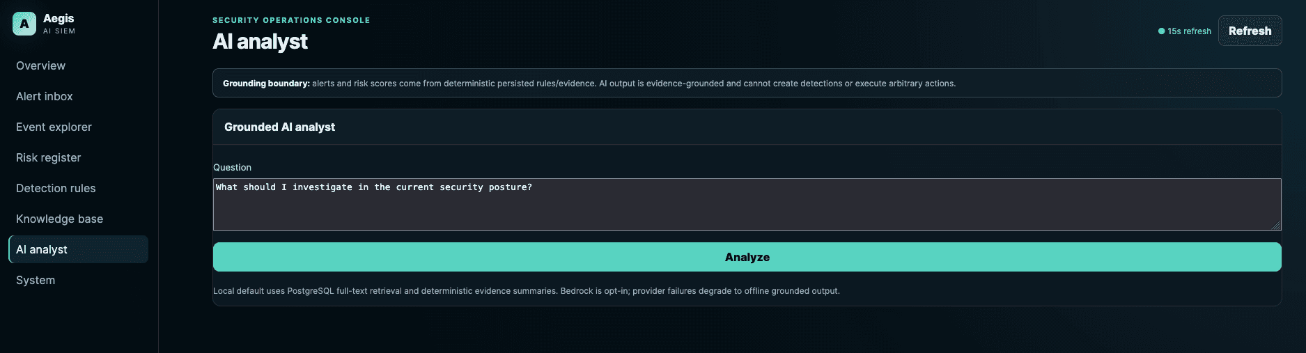 Aegis SIEM grounded AI Analyst