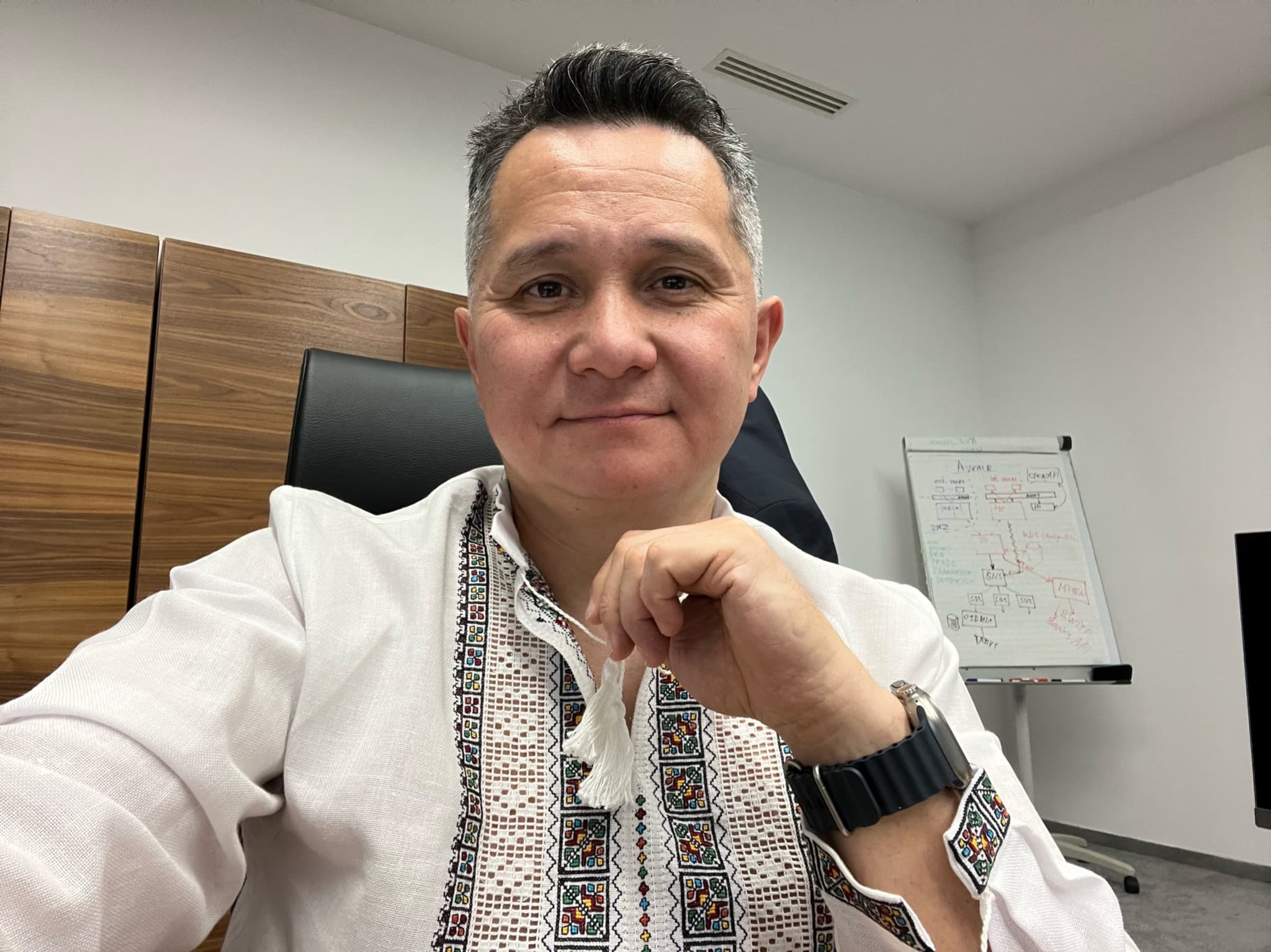 Valerii wearing a Ukrainian vyshyvanka