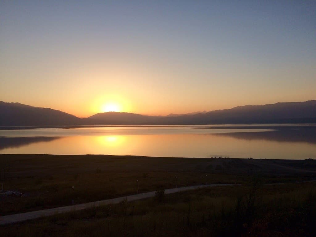 Sunset over a mountain lake