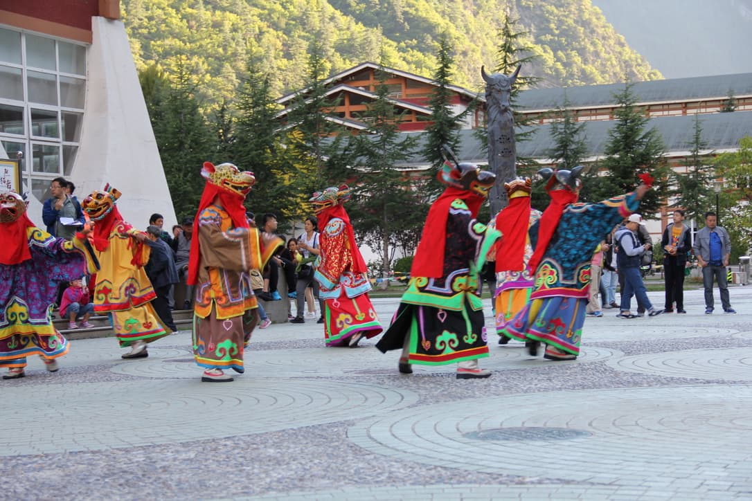 Traditional dancers in colourful costumes